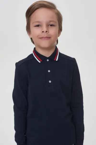 Поло с длинным рукавом, синее — изображение 6