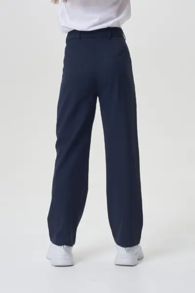 Брюки прямого кроя с высокой посадкой, синие — изображение 4