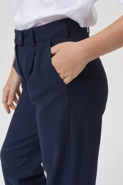 Брюки прямого кроя с высокой посадкой, синие — изображение 5