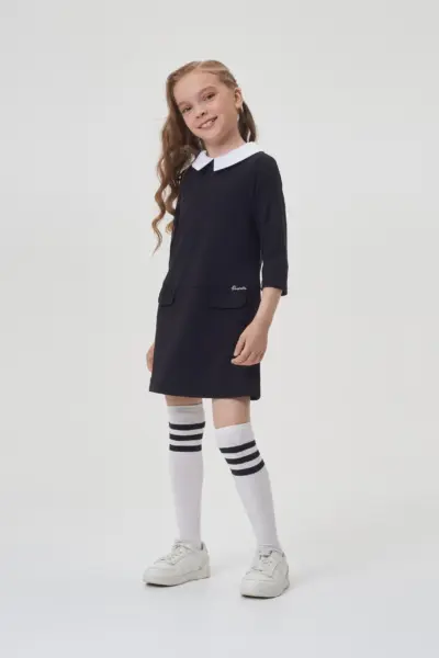 Платье из джерси с белым воротником, черное — изображение 3