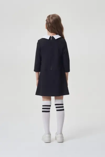 Платье из джерси с белым воротником, черное — изображение 4