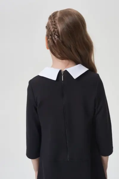 Платье из джерси с белым воротником, черное — изображение 5