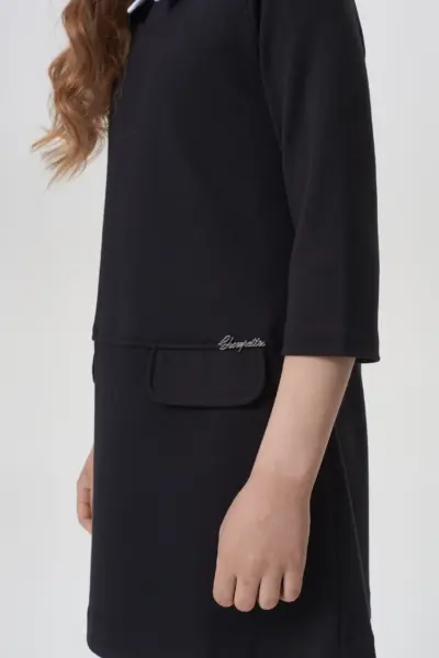 Платье из джерси с белым воротником, черное — изображение 6