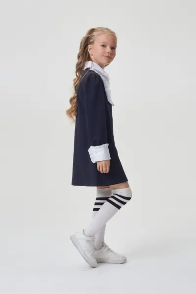 Платье с жабо, синее — изображение 4