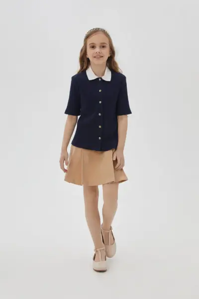 Блузка с воротником поло, синяя — изображение 7