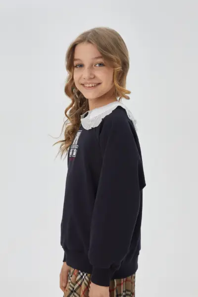 Толстовка из футера с белым воротником, синяя — изображение 3