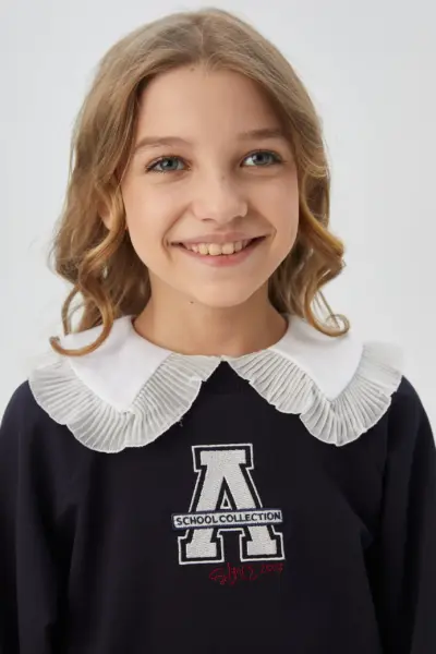 Толстовка из футера с белым воротником, синяя — изображение 10