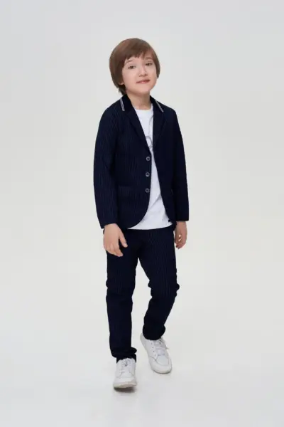 Пиджак джерси с трикотажным воротником, синий — изображение 6