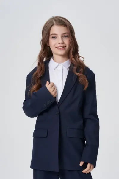 Жакет однобортный свободного кроя, синий — изображение 9