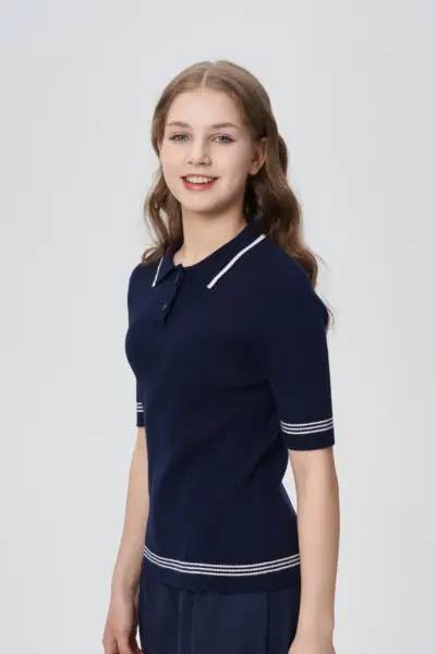 Джемпер-поло вязаный, синий — изображение 6