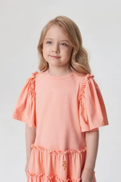 Платье из трикотажного меланжа с воланами — изображение 6