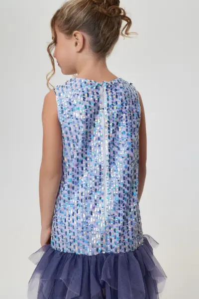 Платье нарядное из пайеток с воланом из сетки — изображение 7