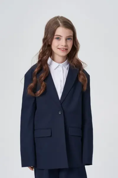 Жакет однобортный свободного кроя, синий — изображение 8