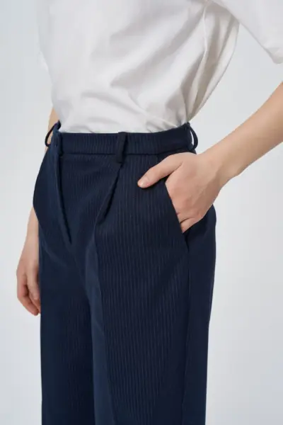 Брюки прямого кроя с высокой посадкой, синие — изображение 5