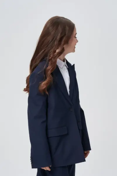 Жакет однобортный свободного кроя, синий — изображение 11