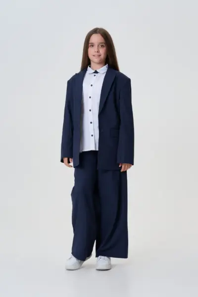 Жакет однобортный свободного кроя, синий — изображение 14