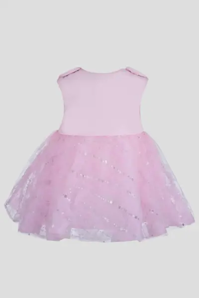 Платье нарядное из кружевной сетки с декором в комплекте с шортиками — изображение 3