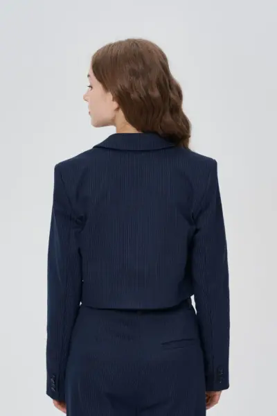 Жакет укороченный из джерси, синий — изображение 12