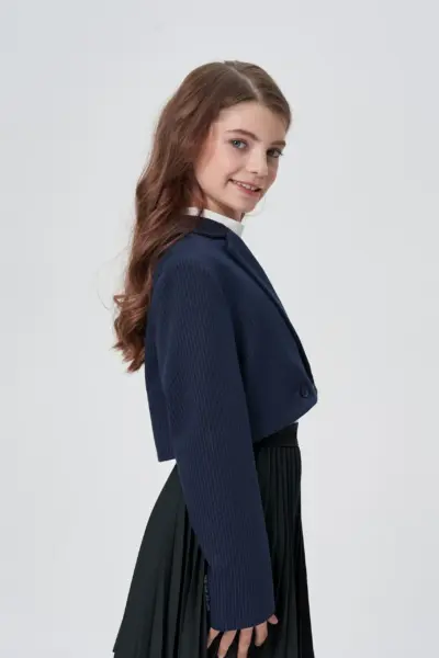 Жакет укороченный из джерси, синий — изображение 5