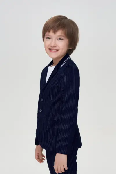 Пиджак джерси с трикотажным воротником, синий — изображение 3