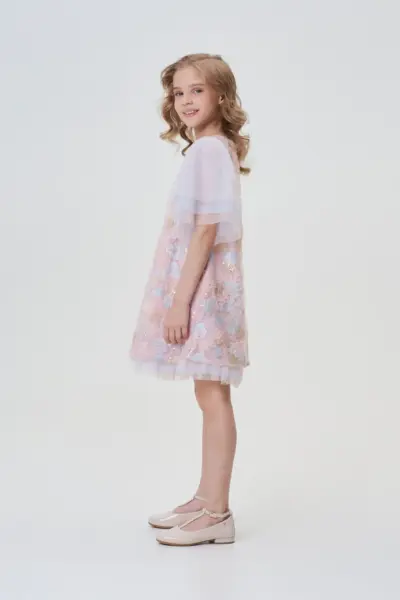 Платье-трапеция нарядное с пышными рукавами — изображение 3