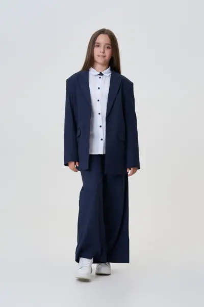 Жакет однобортный свободного кроя, синий — изображение 15