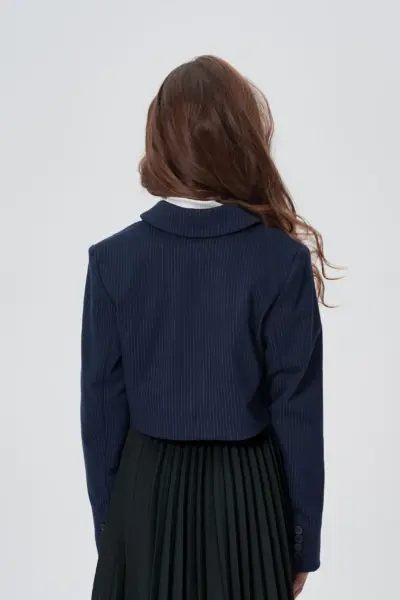 Жакет укороченный из джерси, синий — изображение 6