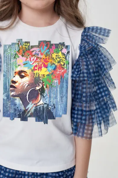 Блуза трикотажная с пышными рукавами с оборками — изображение 4