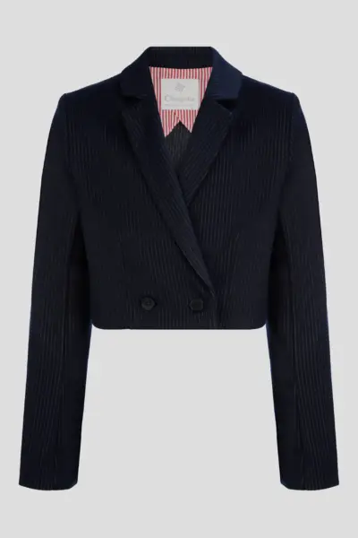 Жакет укороченный из джерси, синий — изображение 13