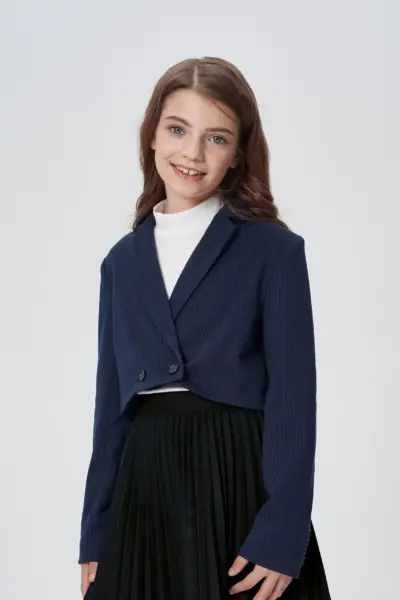 Жакет укороченный из джерси, синий — изображение 4