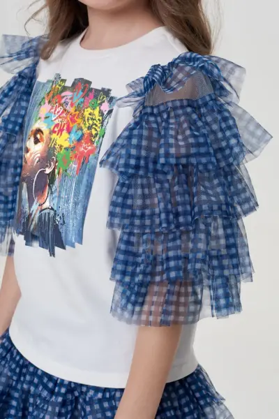 Блуза трикотажная с пышными рукавами с оборками — изображение 5