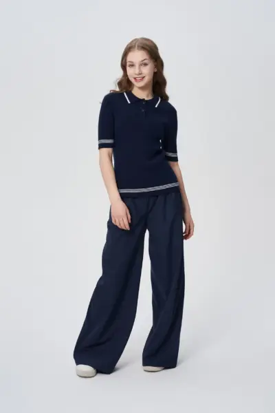 Джемпер-поло вязаный, синий — изображение 9