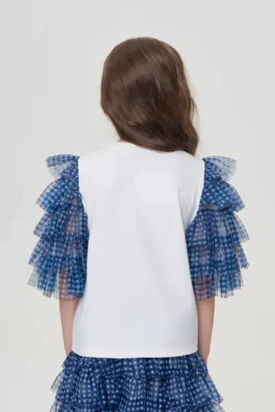 Блуза трикотажная с пышными рукавами с оборками — изображение 3