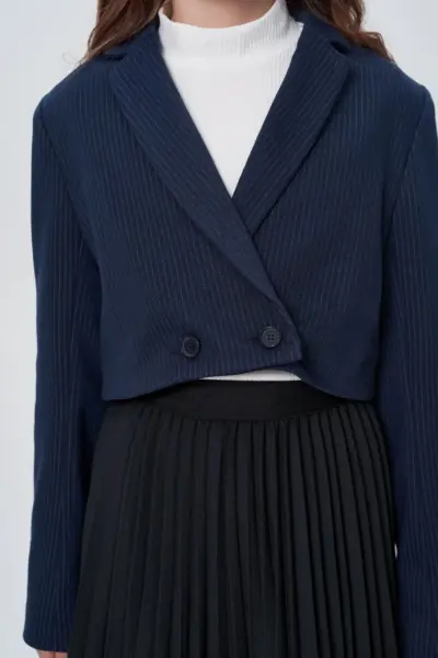 Жакет укороченный из джерси, синий — изображение 7