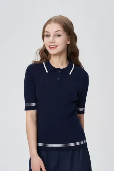 Джемпер-поло вязаный, синий — изображение 4