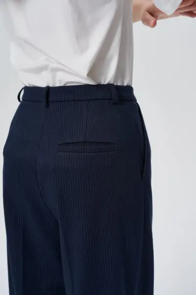 Брюки прямого кроя с высокой посадкой, синие — изображение 6