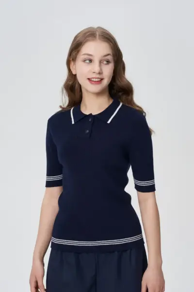 Джемпер-поло вязаный, синий — изображение 5