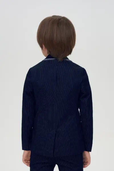 Пиджак джерси с трикотажным воротником, синий — изображение 4