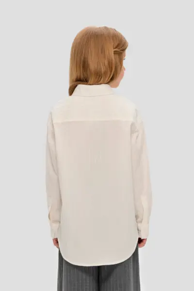 Блузка с текстурной полоской, белая — изображение 5