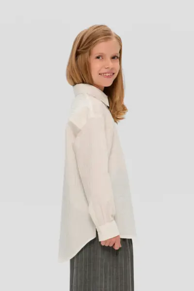 Блузка с текстурной полоской, белая — изображение 3