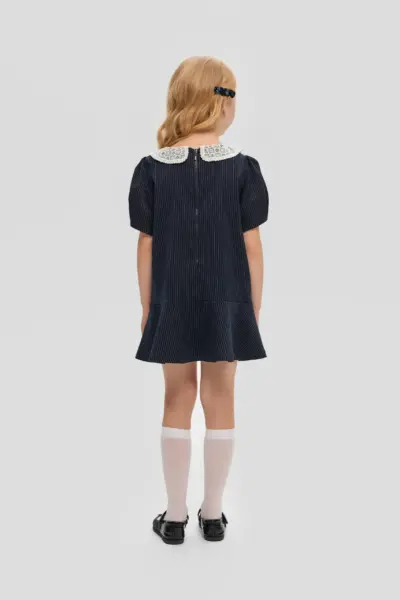 Платье с кружевным воротником, синее — изображение 5