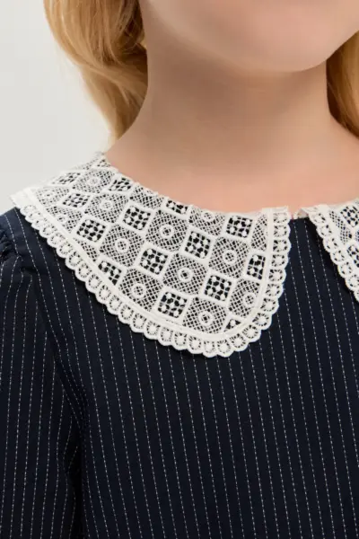 Платье с кружевным воротником, синее — изображение 7