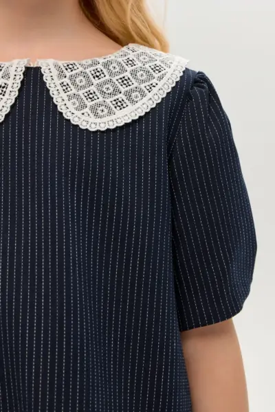 Платье с кружевным воротником, синее — изображение 8