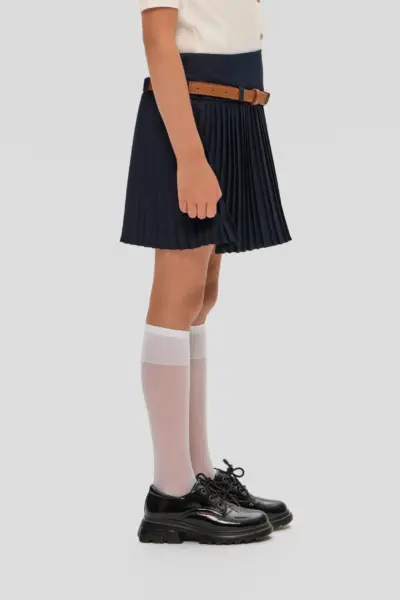 Юбка плиссе на кокетке, с ремнем, синяя — изображение 3