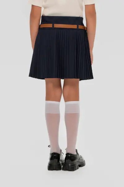 Юбка плиссе на кокетке, с ремнем, синяя — изображение 4