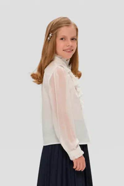 Блузка нарядная с жабо, белая — изображение 5