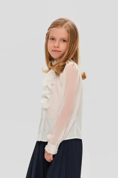 Блузка нарядная с жабо, белая — изображение 3