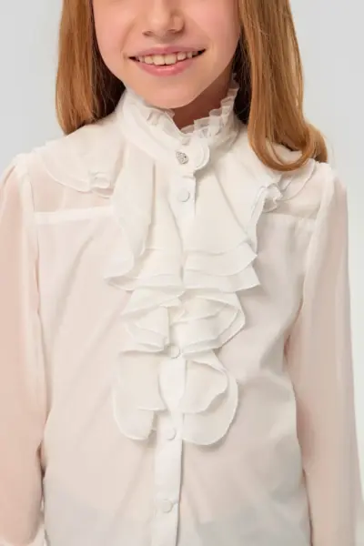 Блузка нарядная с жабо, белая — изображение 11