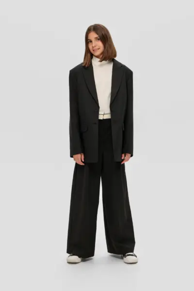 Жакет однобортный свободного кроя, черный — изображение 17