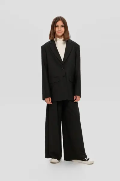 Жакет однобортный свободного кроя, черный — изображение 19